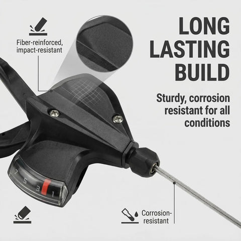 7 Speed Right Thumb Bike Shifter For Smooth Gear Changes showing fiber-reinforced, impact-resistant build with gear indicator