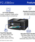 Wireless Color Inkjet All In One Printer With Auto Duplex And 1.8 Inch Color Display Ideal For Home Office Easy Copy Scan Print Uses LC501 Inks Includes Refresh Subscription Trial Great Value For Home Offices And Small Teams With Easy Setup And Low Cost, showing model MFC-J1360DW with flexible connectivity and fast print speeds.