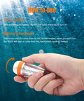 Hand holding 4 Color Dive Signal Light With 8 Modes For Scuba Beacons 360 Degree Illumination in water highlighting use instructions