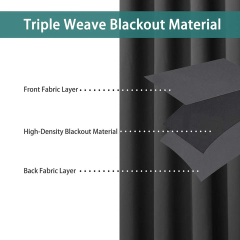 Triple weave blackout material layers of Extra Wide Room Divider Curtain 96X150 Inch for total light blocking.