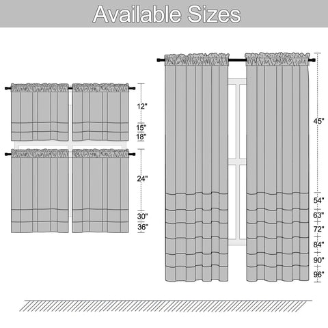 Size chart for 36 Inch Length Curtain Tiers For Loft And Kitchen Blackout Light Gray 2 Panels Each 42 Inch Wide 3 Inch Rod Pocket Universal Fit Ideal For Bathroom Nursery Cafe Basement Windows.