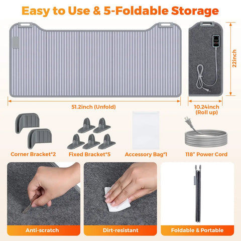 Quiet Under Desk Space Heater For Office And Home, Portable Electric Foot Warmer, foldable heating pad dimensions and accessories