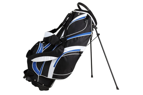 Tall Mens All In One Golf Club Set Right Handed With Driver Woods Hybrid Irons Putter Wedges Stand Bag And Headcovers Built For Beginners Ready To Play Black Blue featuring black and blue stand bag with dual straps
