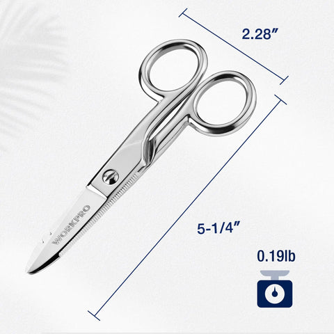 Electrician Scissors With Stripping, 5-1/5 Inch Pro Grade Cable Cutter For Ethernet Cables, Wires, Plastics And Light Metals Heavy Duty, Precise Cuts For Telecom And Electrical Pros, Durable Hand Tool, 5-1/4 in silver