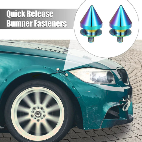 Universal Front And Rear Bumper Quick Release Fasteners Set Four Piece Multicolor Umbrella Type Clips on vehicle
