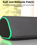 R50 Bluetooth PC Sound Bar For Desktop Monitor with soft fabric and lit LED lights, close-up view.