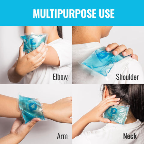 Hot And Cold Gel Packs 3x5 Inches Reusable Ice Packs For Injuries Headaches Joints And Fever Relief Puncture Proof Material Six Pack used on elbow, shoulder, arm, neck