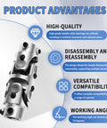 Three Quarters Inch Double Steering Universal U Joint Shaft Coupler DD To DD With 70 Degree Max Angle chrome features