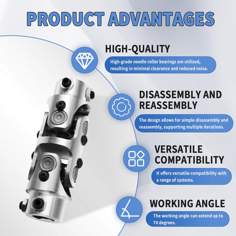 Three Quarters Inch Double Steering Universal U Joint Shaft Coupler DD To DD With 70 Degree Max Angle chrome features