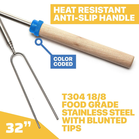 32 Inch Smores Skewers 5 Pack For Campfire Marshmallow Roasting Stainless Steel Roasting Forks with wooden handles