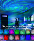 Dope Galaxy Projector with Remote Control and Bluetooth Speaker, night light effect on ceiling in bedroom setting