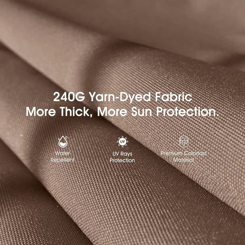 240G yarn-dyed fabric used in Deluxe 3 Seat Backyard Outdoor Patio Porch Swing With Weather Resistant Steel Frame, Cushions Included.