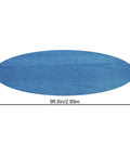 Hella Effective 10 Foot Solar Pool Cover that Locks In Heat and Shields Against Debris shown in blue mesh, 9ft 6in diameter.