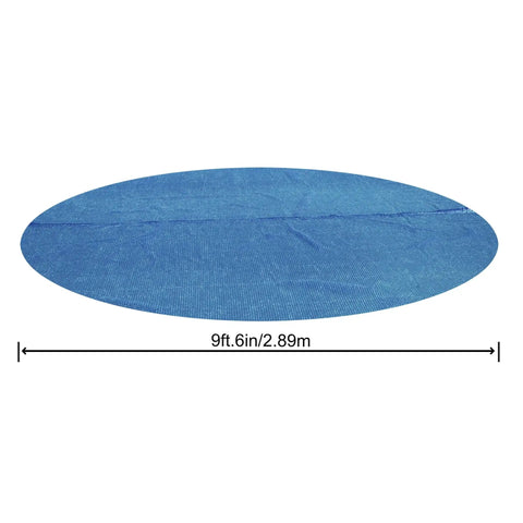 Hella Effective 10 Foot Solar Pool Cover that Locks In Heat and Shields Against Debris shown in blue mesh, 9ft 6in diameter.