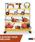 Boltless shelving rack with tools on Beefy Locking Caster Wheels Set Of Four, 3 Inch, 1360 Lb Capacity, ball bearing swivel.