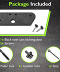 Inner Cam Bearing Installer And Camshaft Puller Tool For Harley Evolution Engines parts including plate and screws.