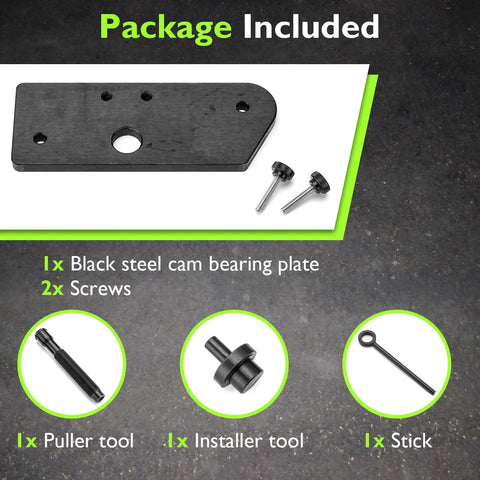 Inner Cam Bearing Installer And Camshaft Puller Tool For Harley Evolution Engines parts including plate and screws.