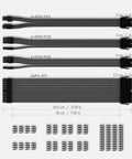 Sleeved PSU Cable Extension Kit For PC Builds With Nylon Braided Wires 24 Pin To 6 Plus 2 Pin And 8 Pin To 4 Plus 4 Pin 30 Cm Long Black ATX 3.0 Compatible High Efficiency GPU Power Cable Extension With Comb showing 4 cables and combs