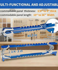 Four Way Glue Up Clamps Keep Boards Dead Flat, 40.5 Inch panel clamps showing adjustable handles and specifications for wood thickness.