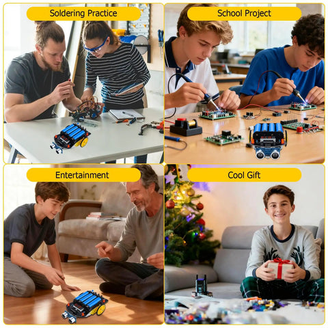 Teens engaging in Ultrasonic Obstacle Avoiding DIY Car Kit For Teens And Newbies - Smart Robot Electronics Project Soldering Practice Kit