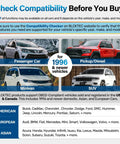 Compatibility check for vehicles 1996 and up, including American, European, and Asian models for Bluetooth OBD2 Scanner.