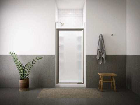 Bathroom with Alteo Rite Temp Shower Trim With Lever Handle And 1.75 GPM Showerhead, towel, bench, and plant