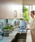 Compact Manual Portable Washing Machine For Apartments And Rvs No Hookups Required Countertop Mini Clothes Washer Fast Fresh Threads Spin Cycle For Tiny Homes And Everyday Laundry Needs Blue in use at a kitchen sink.