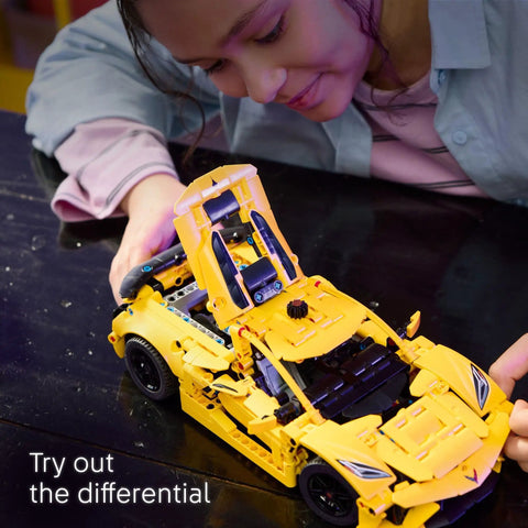 Child assembling Chevrolet Corvette Stingray Muscle Car Building Kit For Kids And Up Teens A Display Ready Model Car Toy Set With Realistic Details And Easy Start Guide Kid Friendly Awesome Build Gift For Birthdays And Collectors