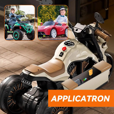 20V Battery Adapter With 12AWG Wire Harness And 40A Fuse For Peg-Perego Ride-On Cars shown with various toy vehicles
