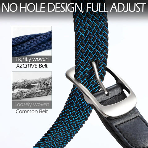 Braided Stretch Belt For Men And Women No Hole Adjustable Multicolored Woven Belt Elastic Golf Style Jean Belt close-up.