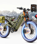 Solid Build 4000 Watt Dual Motor Electric Mountain Bike Crafted For Adults With 52 Volt 70 Amp Battery showcased in rugged terrain.