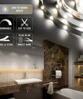 Ribbon Flex LED Tape Light Kit With Remote Dim To Warm 3000K To 1800K 16 Ft in modern bathroom with dimmable features