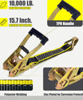 Heavy Duty Car Trailer Tie Down Straps Kit 10,000 Lbs Break Strength ratchet strap with black handle and zigzag stitching