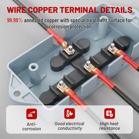Heavy Duty Copper Wire Ring Terminals Kit For 1/0 Gauge Cables Including 3/8 Inch And 5/16 Inch Lugs With 12 Pieces Heat Shrink Tubing
