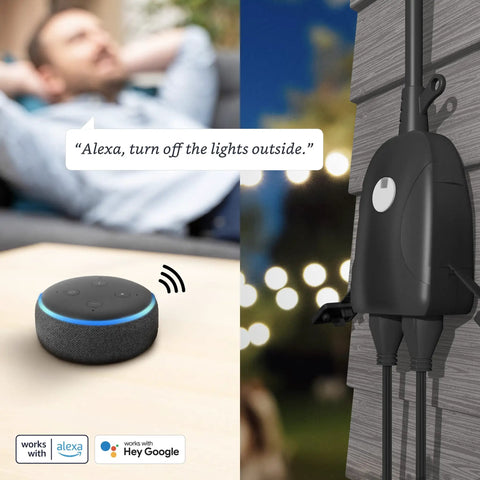 Smart Wifi Enabled Dual Outlet Wall Plug For Outdoor Use 120V 15A Control From Anywhere With App 2 4 GHz WiFi Share Access No Fuss Scheduling For Seasonal Outdoor Lighting And Home Automation