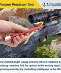Overall Length Gauge Straight Aluminum OAL Gauge For Reloading shown in use with a rifle, precise bullet seating.