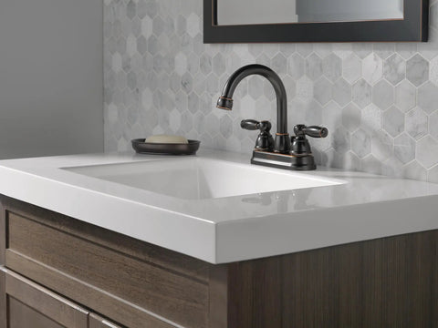 Claymore Centerset Bathroom Faucet In Oil Rubbed Bronze, 2-Handle 4-Inch Centerset Sink Faucet With Pop-Up Drain Assembly Included, WaterSense Labeled, Sleek Yet Durable, Easy Install For Modern Bathrooms