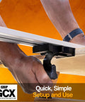 Heavy Duty 50 Inch Clamp Guide Track For Circular Saws With Quick One Sided Adjustment and Snap Tight Locking Handle in use