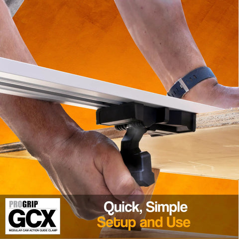 Heavy Duty 50 Inch Clamp Guide Track For Circular Saws With Quick One Sided Adjustment and Snap Tight Locking Handle in use