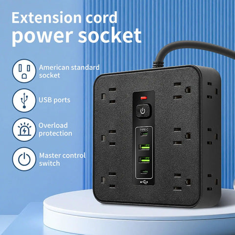 Game Changer Smart Power Strip Surge Protector With 12 AC Outlets 4 USB And 2 USB C Ports Extra Wide Spacing Auto Overload Cut Off Safety Reset Switch For Home Office Dorm Desktop Setup with master control switch.