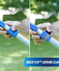 2 In 1 Squeegee And Scrubber Window Cleaning Tool With 14 Inch Blade And 8 Foot Connect And Clean Pole For Streak Free Glass Cleaning At Home Or Pro Jobs Microfiber Sleeve quick flip locking clamp on pole
