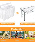 Two Tier Folding Ice Cooler Table With Skirt And Grid Rack Drain Hose Portable Party Table For Patio, Picnic, Camping And Wedding Use