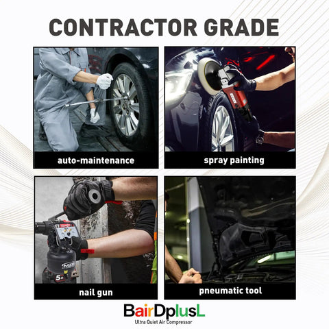 BairDplusL 8 Gallon Ultra Quiet Air Compressor, 1.5HP 115PSI Oil-Free Pump, 70DB Low Noise Level, Portable Steel Tank With Wheels For Auto Repair And Woodworking Jobs