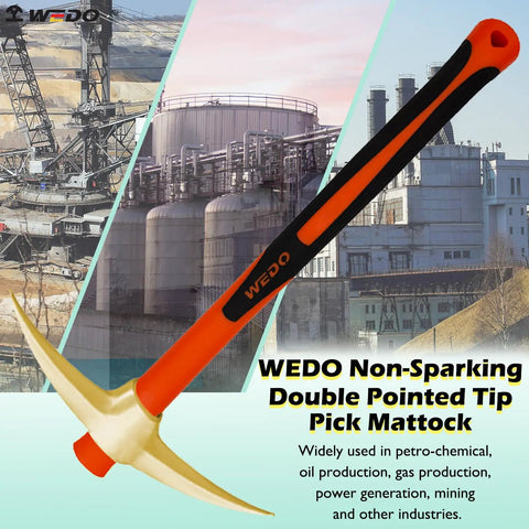 Non-Sparking Railroad Pick Axe With Fiberglass Handle for Weeding Prying and Digging 910mm Aluminum Bronze Anti-Slip Ergonomic Grip