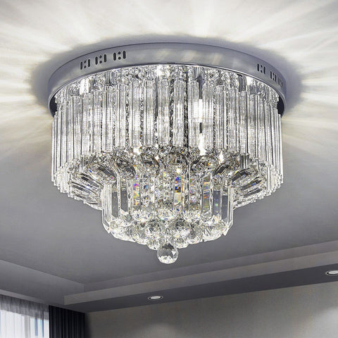 9 Light Modern Crystal Chandelier with K9 Raindrop Glass Flush Mount LED Ceiling Fixture G9 Bulbs Required, elegant and radiant