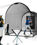 Heavy Duty PVC Strike Zone Backstop For Baseball Pitching And Batting Cage Protection 4x6 Feet Rectangular with players practicing