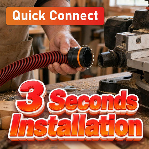 10-Foot Dust Collection Hose Kit For Table Saws And Power Tools To Shop Vacuums 1-1/4 Inch Vacuum Hose Kit With 6 Adapters Including 3/4 Inch, 1 Inch, Two 1-1/2 Inch And 2-1/4 Inch Rigid Adapters connected to tool