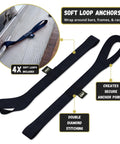 Auto Self Retracting Ratchet Straps 1 Inch By 15 Feet 4 Pack Heavy Duty Cargo Tie Down Straps With 1,760 Lbs Break Strength And 586 Lbs Load Capacity Black Pro Grade Construction For Tough Jobs showing soft loop anchors and double stitching.
