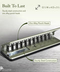 Universal Desk Discbound Hole Punch For Disc Notebooks, close-up of sturdy steel and zinc alloy construction