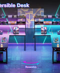 53 Inch L Shaped Gaming Desk With Hutch And Headphone Hook Corner Computer Table With Extra Storage Shelves Built In Cable Management For Home Office Black Must Have For Multi Monitor Setup in vibrant gaming environment